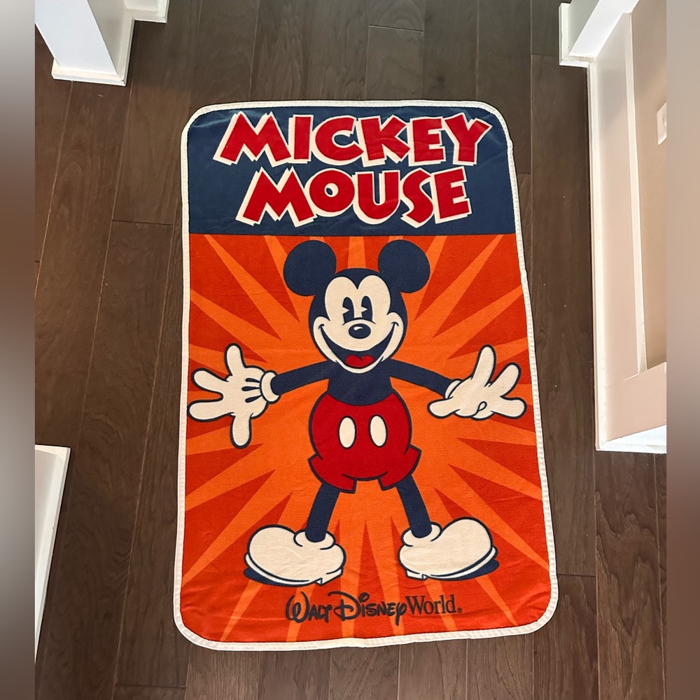 Vintage Mickey Mouse Disney Parks Fleece Blanket – Roughly 5x3’